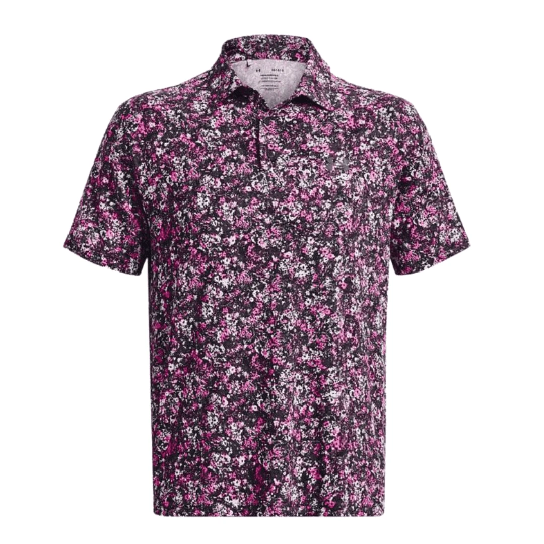Mens Under Armour Playoff 3.0 Printed Polo (Black / Rebel Pink)