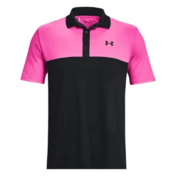 Mens Under Armour Performance 3.0 Colourblock Polo (Black/Rebel Pink)