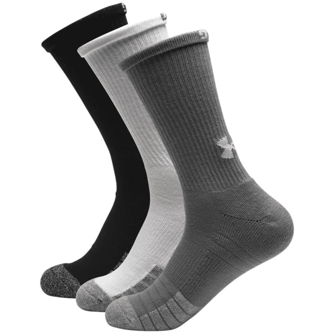 Under Armour HeatGear Crew Sock 3Pk (White, Grey & Black) 3 Under Armour HeatGear Crew Sock 3Pk (White, Grey & Black)