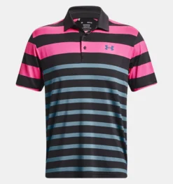 Mens Under Armour Playoff 3.0 Striped Polo (Black / Rebel Pink)